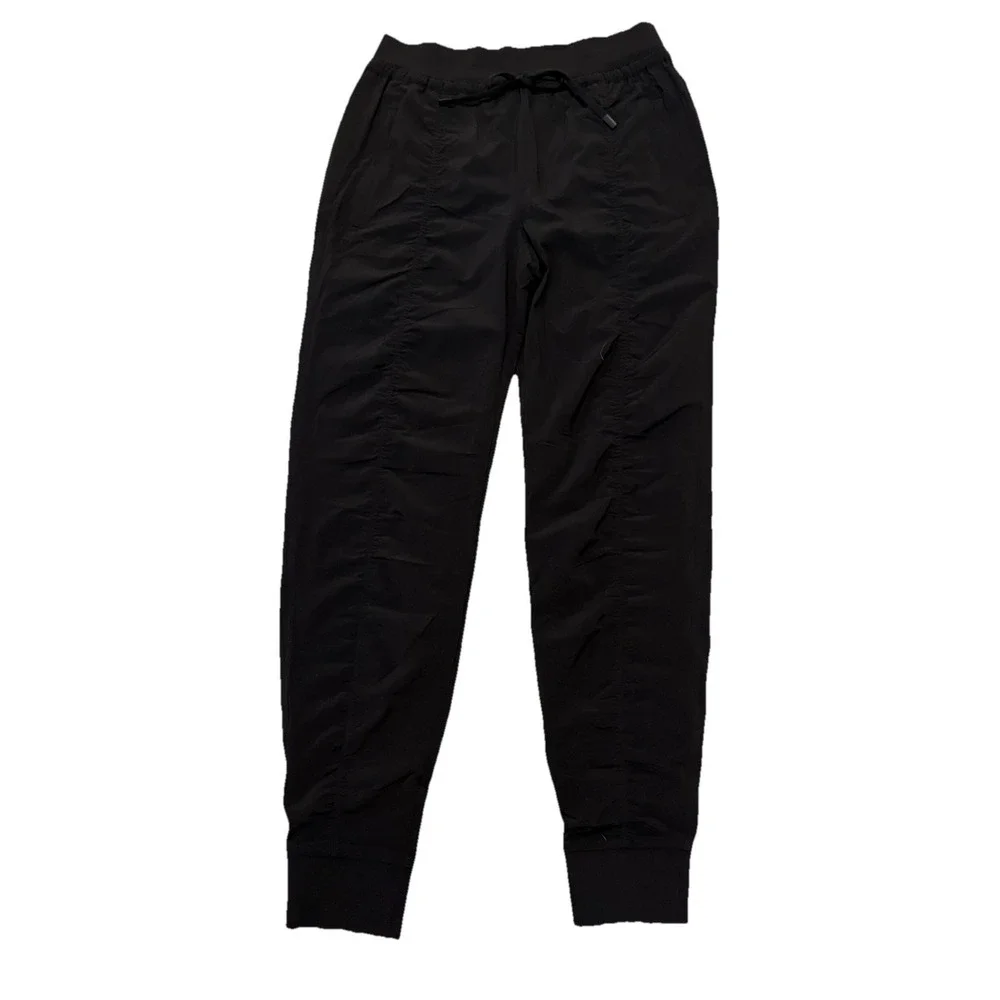 ATHLETA Attitude Pant‎ Sz M Black Lined Joggers Pockets Ruched Sides